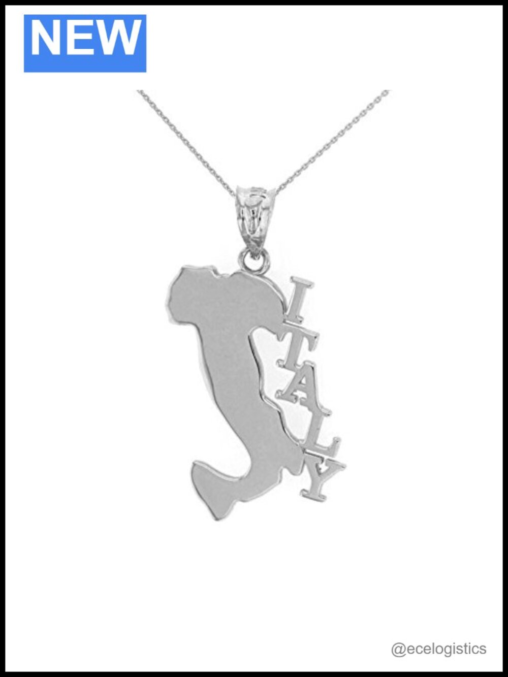 Solid 925 Sterling Silver Italy Map Pendant Necklace